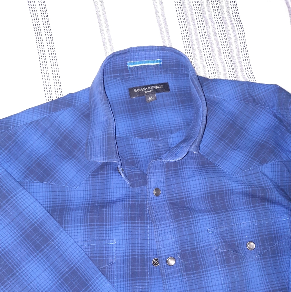 Banana Republic Men's Casual Blue Check Shirt